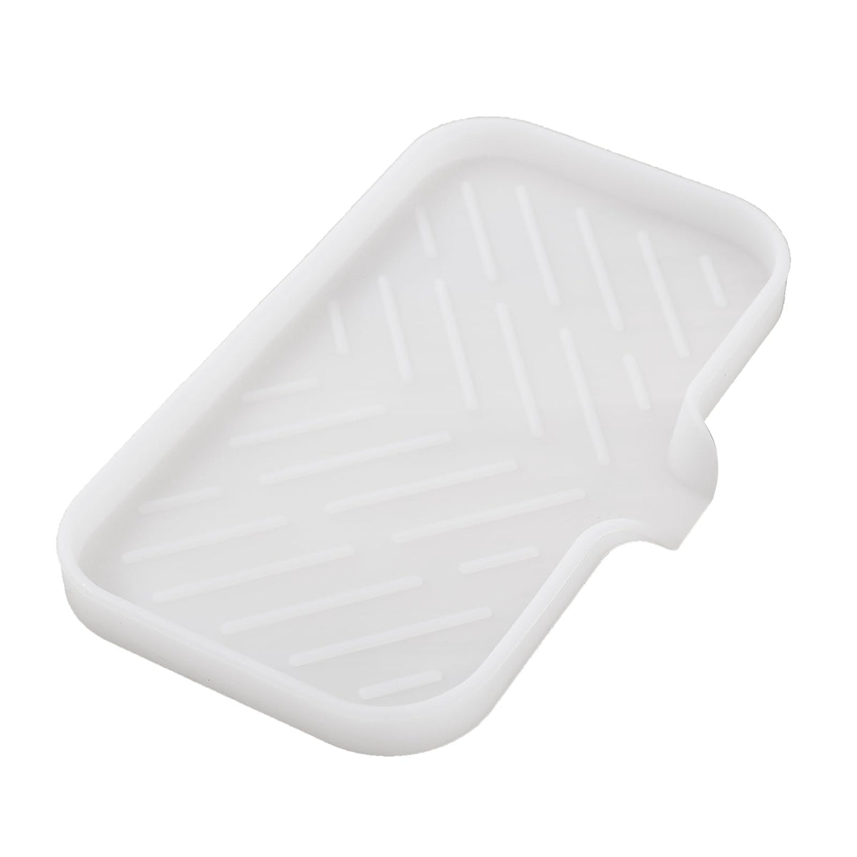 MicoYang Silicone Soap Dish with Drain Spout, Self-Draining Sink Organizer Tray for Bathroom and Kitchen, Sponges, Dispensers and Soap Holder, Non-Slip and Dishwasher Safe, Grey (Compact, 4.9"×3.2")