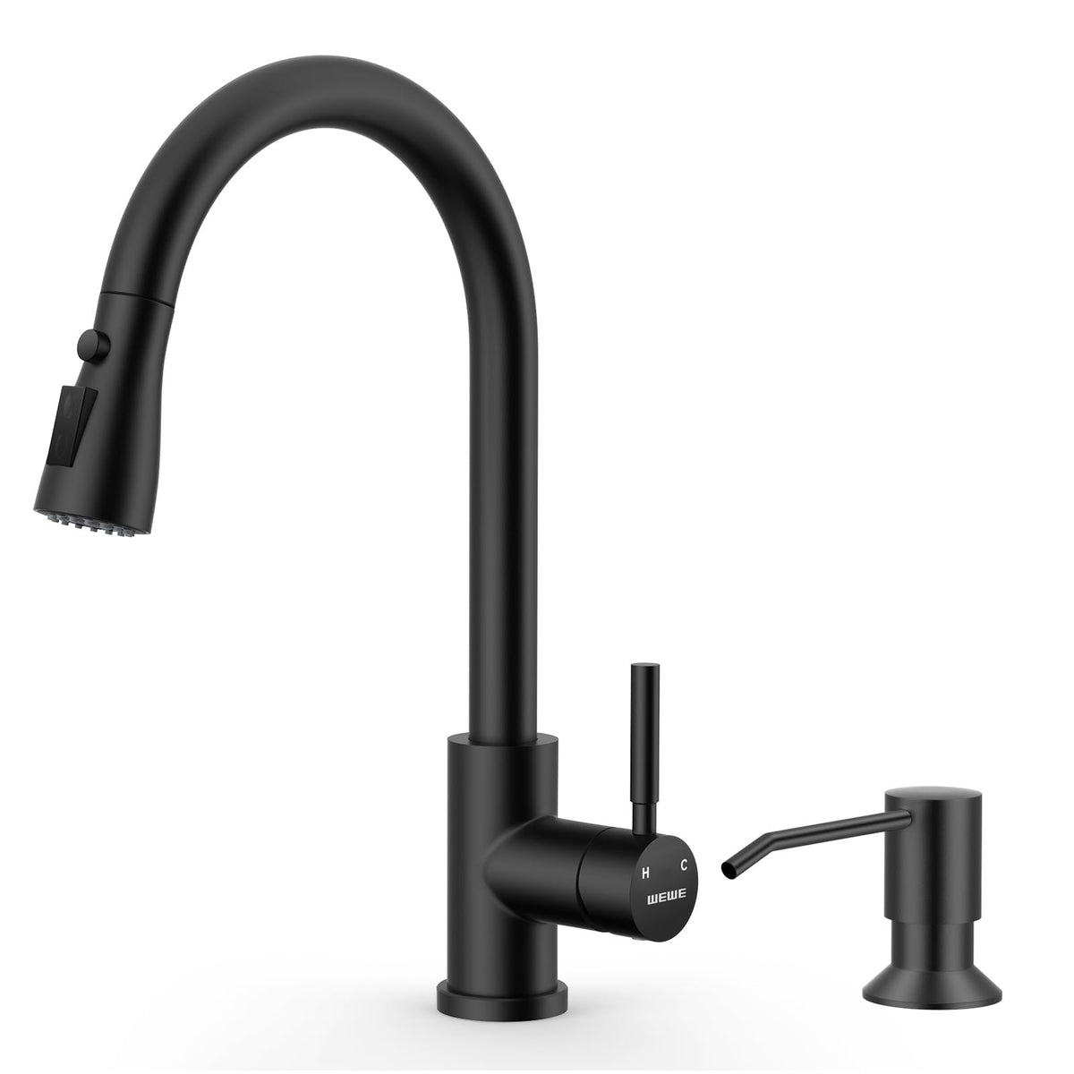 WEWE Pull-Down Kitchen Faucet, 3-Mode Sprayer, Brushed Nickel, High Arc