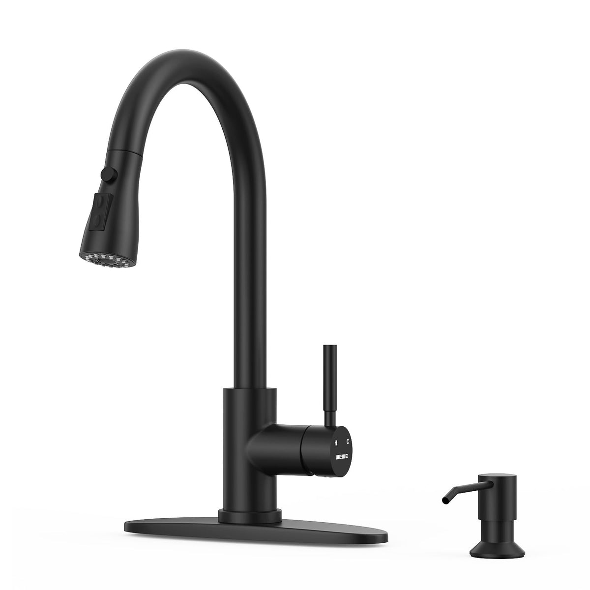 WEWE Pull-Down Kitchen Faucet, 3-Mode Sprayer, Brushed Nickel, High Arc
