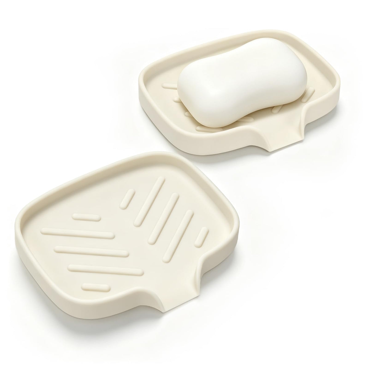 2PCS Silicone Soap Dish with Drain Spout for Shower Bathroom Kitchen