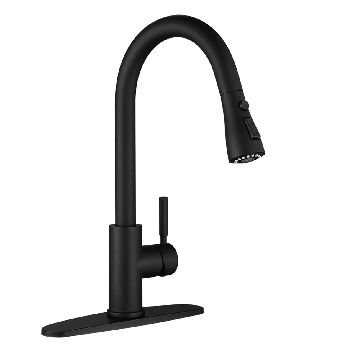 WEWE Pull-Down Kitchen Faucet, 3-Mode Sprayer, Brushed Nickel, High Arc