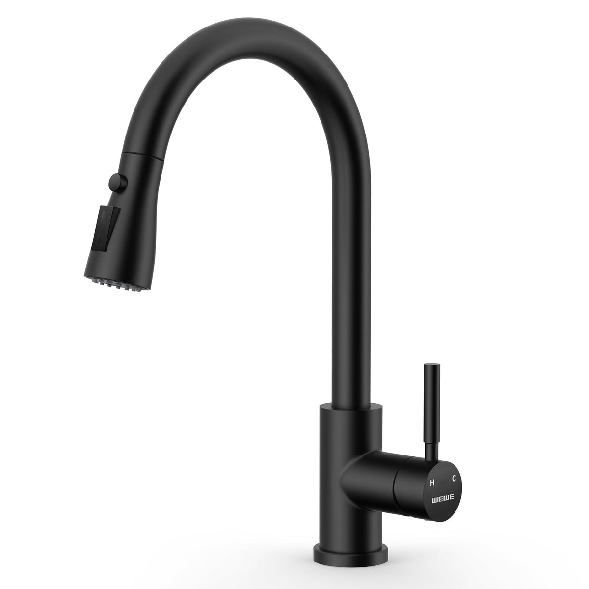 WEWE Pull-Down Kitchen Faucet, 3-Mode Sprayer, Brushed Nickel, High Arc