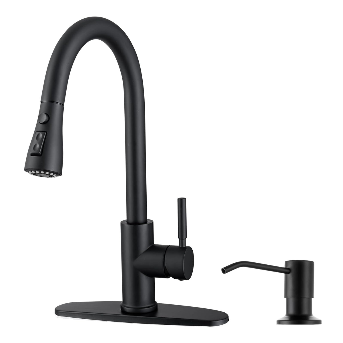 WEWE Pull-Down Kitchen Faucet, 3-Mode Sprayer, Brushed Nickel, High Arc