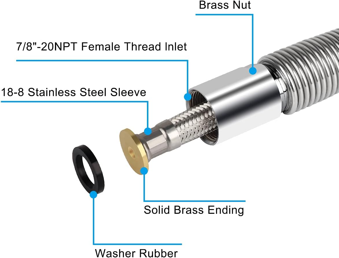60 Inch Commercial Pre Rinse Sprayer Hose 1.42 GPM Pre Rinse Faucet Hose for Kitchen Sink Faucet, Flexible Stainless Commercial Kitchen Dish Spray Hose Replacement Kit