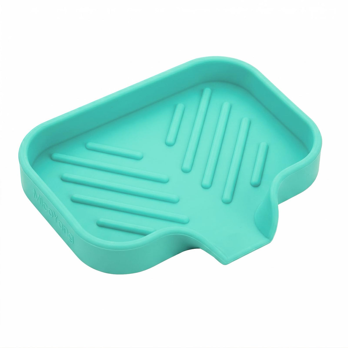 MicoYang Silicone Soap Dish with Drain Spout, Self-Draining Sink Organizer Tray for Bathroom and Kitchen, Sponges, Dispensers and Soap Holder, Non-Slip and Dishwasher Safe, Grey (Compact, 4.9"×3.2")