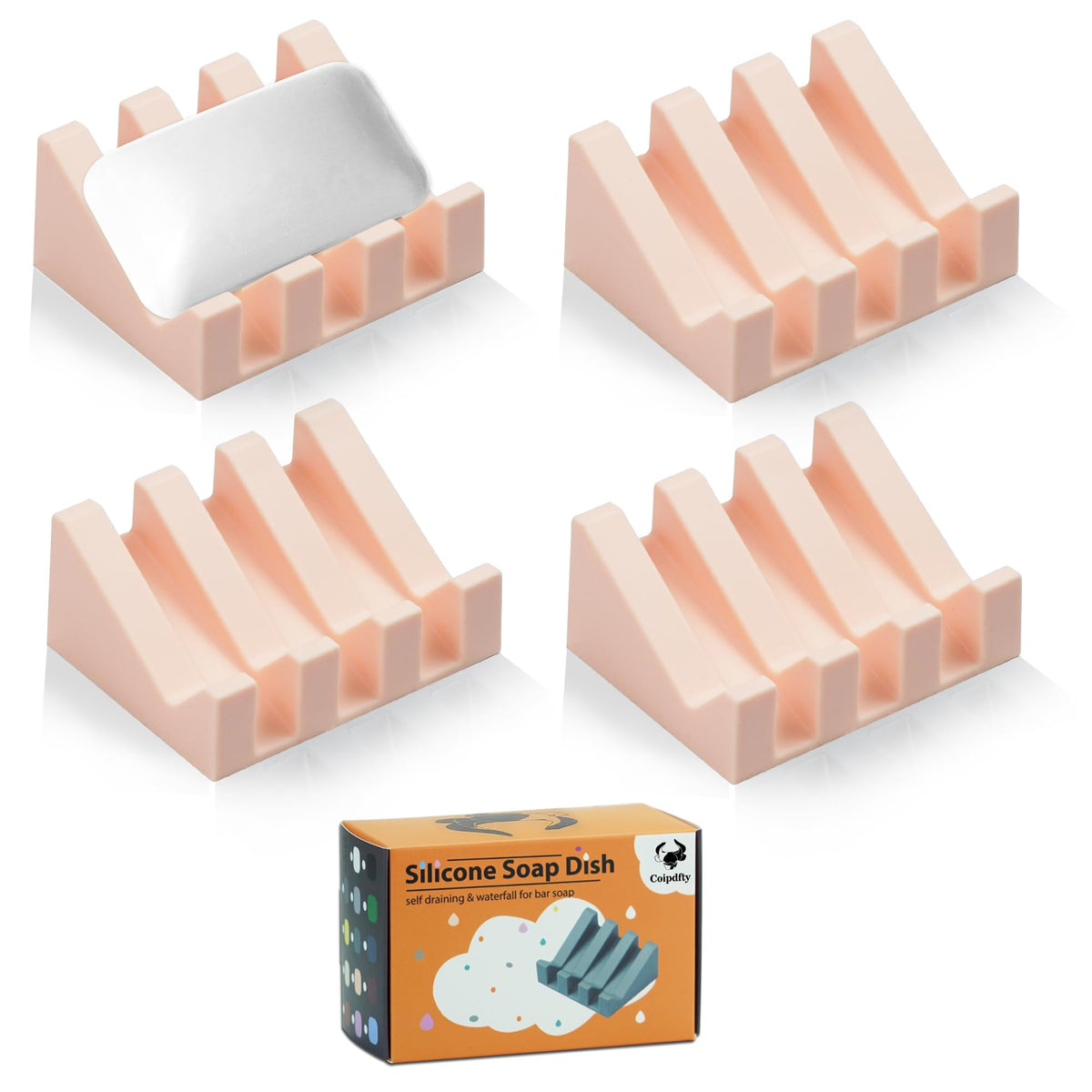 Self Draining Soap Dish Holder,Silicone Soap Dish,for Bathroom,Kitchen, Sponges,Can Extend Soap Life,Keep Soap Bars Dry and Easy Cleaning (White,1-Pack)