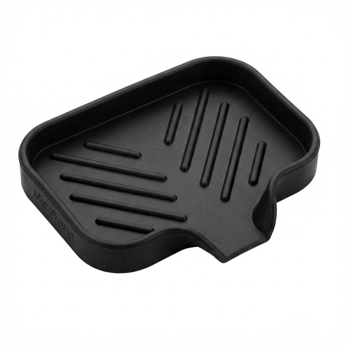 MicoYang Silicone Soap Dish with Drain Spout, Self-Draining Sink Organizer Tray for Bathroom and Kitchen, Sponges, Dispensers and Soap Holder, Non-Slip and Dishwasher Safe, Grey (Compact, 4.9"×3.2")