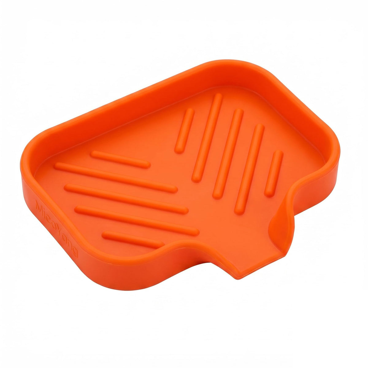 MicoYang Silicone Soap Dish with Drain Spout, Self-Draining Sink Organizer Tray for Bathroom and Kitchen, Sponges, Dispensers and Soap Holder, Non-Slip and Dishwasher Safe, Grey (Compact, 4.9"×3.2")