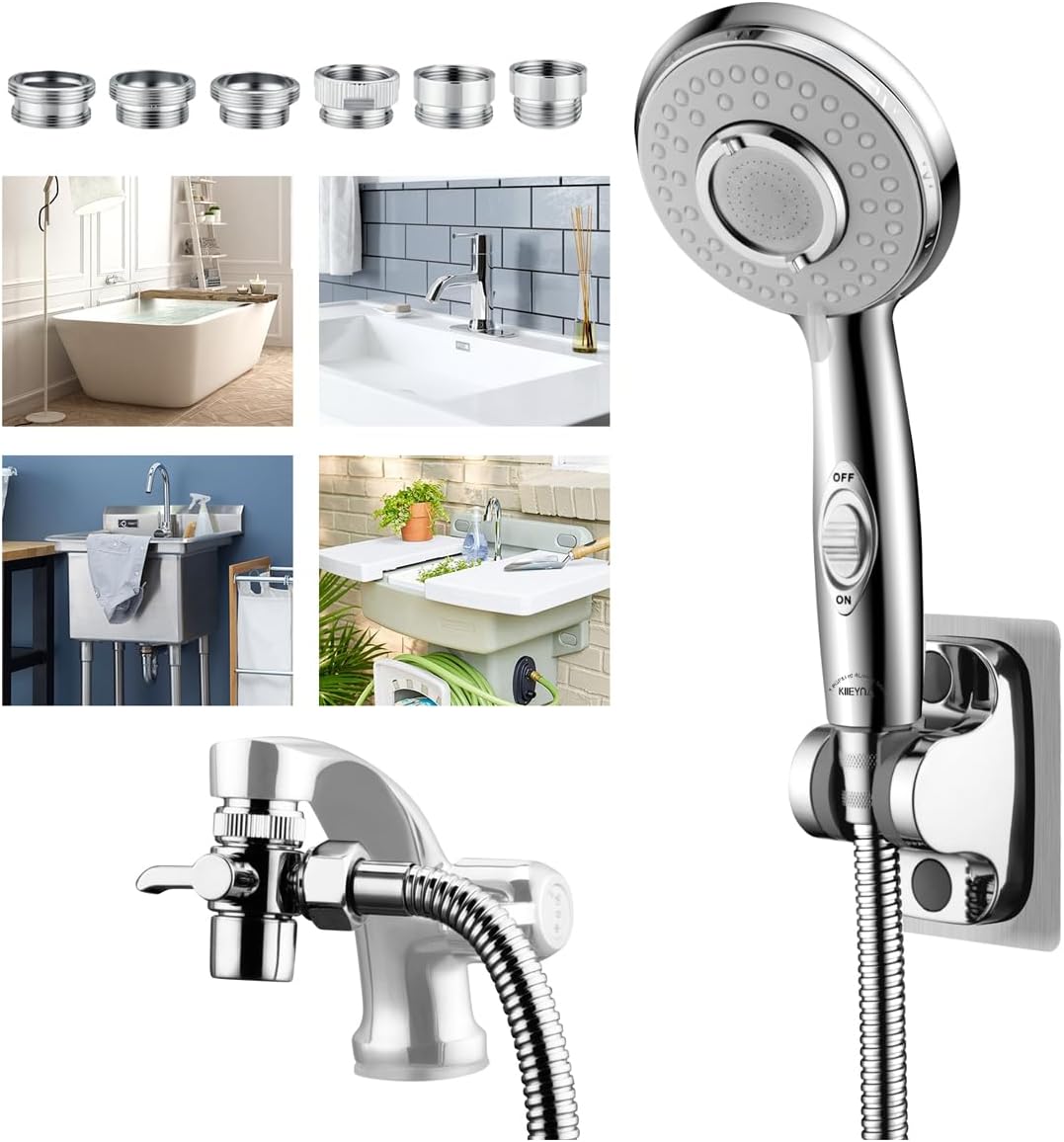 KLLEYNA Shower Head Hose Sink Tub Faucet Attachment,ON/OFF Sprayer Dog Wash