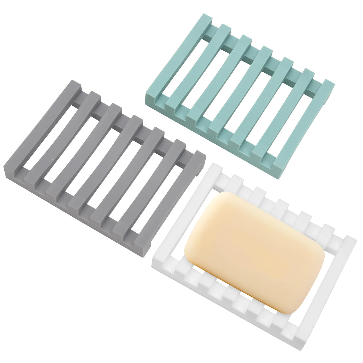 Slotted Silicone Soap Dish 2 Pcs, Self Draining Soap Holder with Raised Bar Design, Non Slip Soap Saver Tray, Quick Dry Soap Dish for Bathroom Kitchen Sink Shower, Black & White