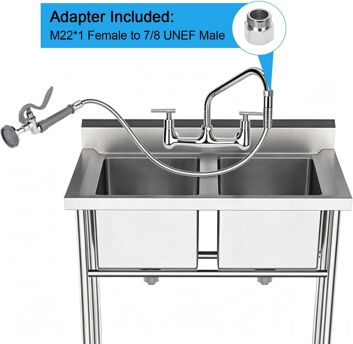 60” Pre Rinse Hose with Sprayer Valve, 1.42 GPM Commercial Sink Sprayer with Stainless-Steel Hose Replacement Kit for Commercial Restaurant Kitchen Faucet - Grey