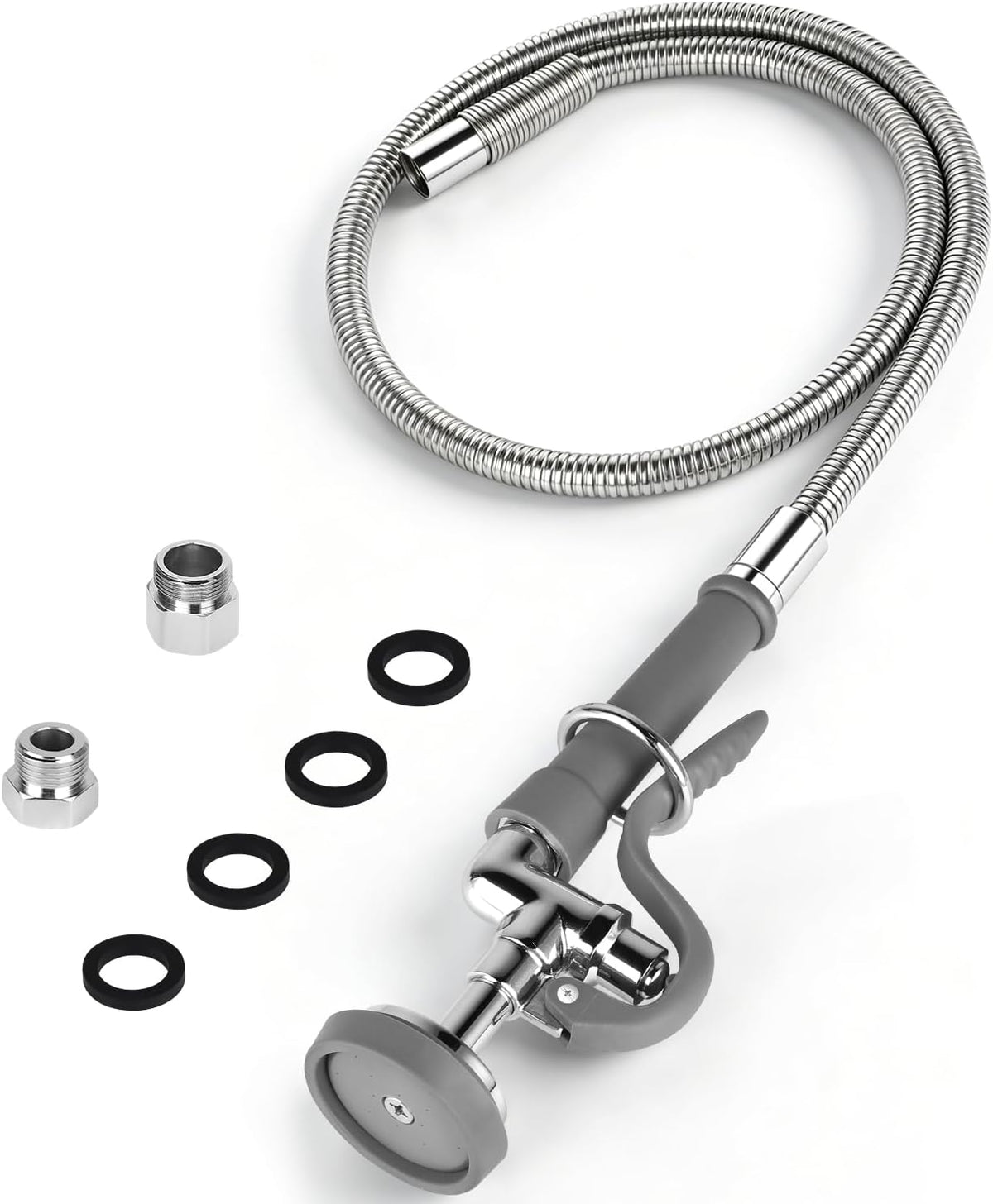 60” Pre Rinse Hose with Sprayer Valve, 1.42 GPM Commercial Sink Sprayer with Stainless-Steel Hose Replacement Kit for Commercial Restaurant Kitchen Faucet - Grey