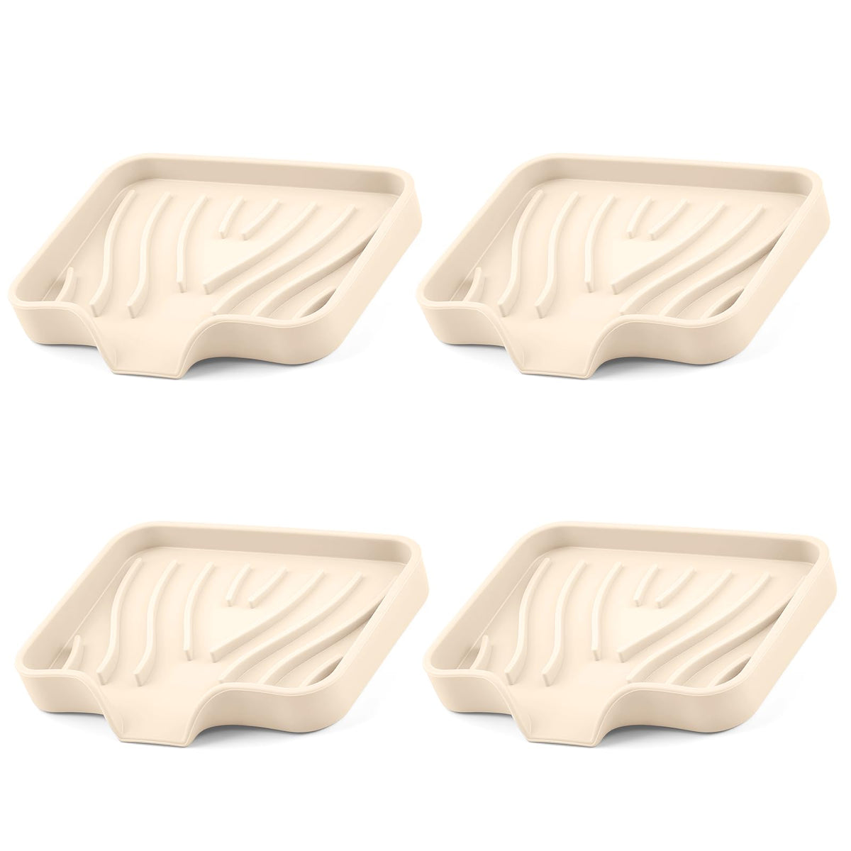 Silicone Soap Dish with Drain Spouts, Bar Soap Holder, Self-Draining Sink Organizer Kitchen Sponge Tray, Non-Slip Dispensers for Bathroom, Kitchen (Grey, 2 Short)