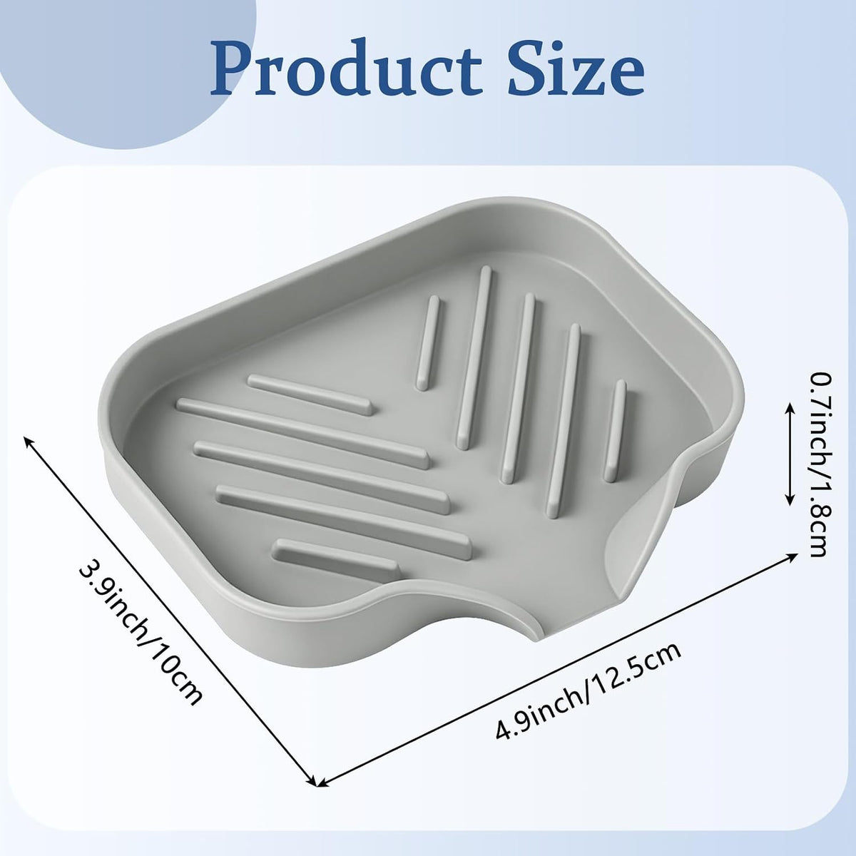 2 Pack Silicone Soap Dishes with Drain, Waterfall Drying Trays, Self-Draining Soap Bar Holders for Shower, Bathroom and Kitchen Sink, Gray