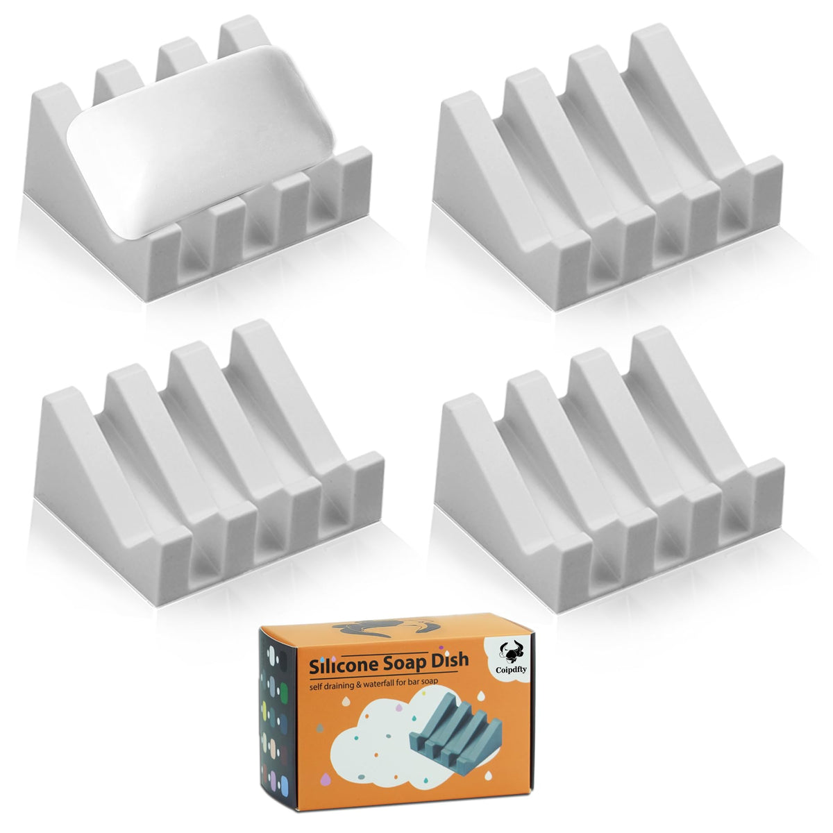 Self Draining Soap Dish Holder,Silicone Soap Dish,for Bathroom,Kitchen, Sponges,Can Extend Soap Life,Keep Soap Bars Dry and Easy Cleaning (White,1-Pack)