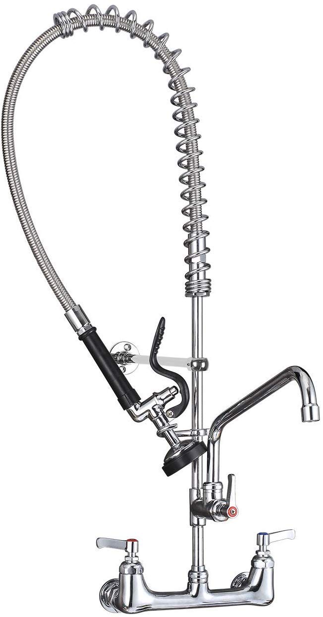 Commercial Sink Faucet with Sprayer for Kitchen: MSTJRY 47" Height Wall Mount Commercial Faucet with Sprayer Fit for 3 Compartment Sink - Polished Chrome 8" Center 12" Swing Spout Pre Rinse Assembly