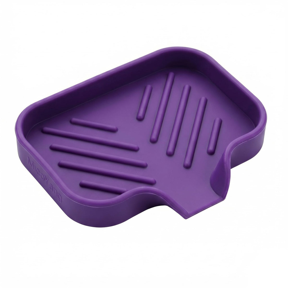 MicoYang Silicone Soap Dish with Drain Spout, Self-Draining Sink Organizer Tray for Bathroom and Kitchen, Sponges, Dispensers and Soap Holder, Non-Slip and Dishwasher Safe, Grey (Compact, 4.9"×3.2")