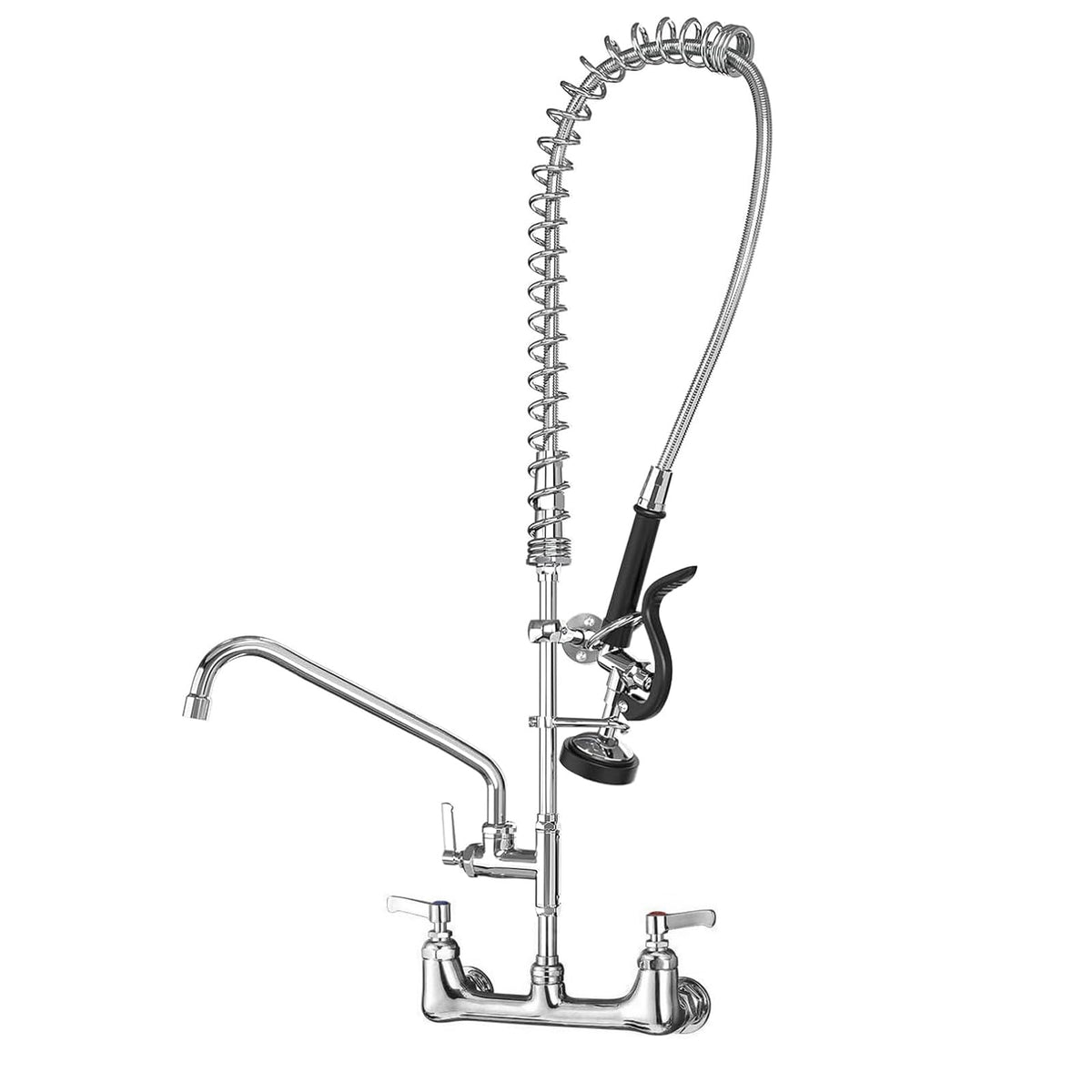 Commercial Sink Faucet with Sprayer for Kitchen: MSTJRY 47" Height Wall Mount Commercial Faucet with Sprayer Fit for 3 Compartment Sink - Polished Chrome 8" Center 12" Swing Spout Pre Rinse Assembly