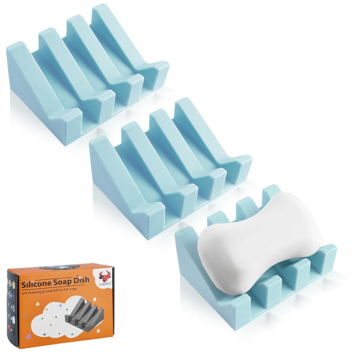 Self Draining Soap Dish Holder,Silicone Soap Dish,for Bathroom,Kitchen, Sponges,Can Extend Soap Life,Keep Soap Bars Dry and Easy Cleaning (White,1-Pack)