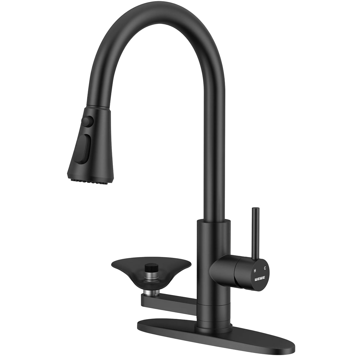 WEWE Pull-Down Kitchen Faucet, 3-Mode Sprayer, Brushed Nickel, High Arc