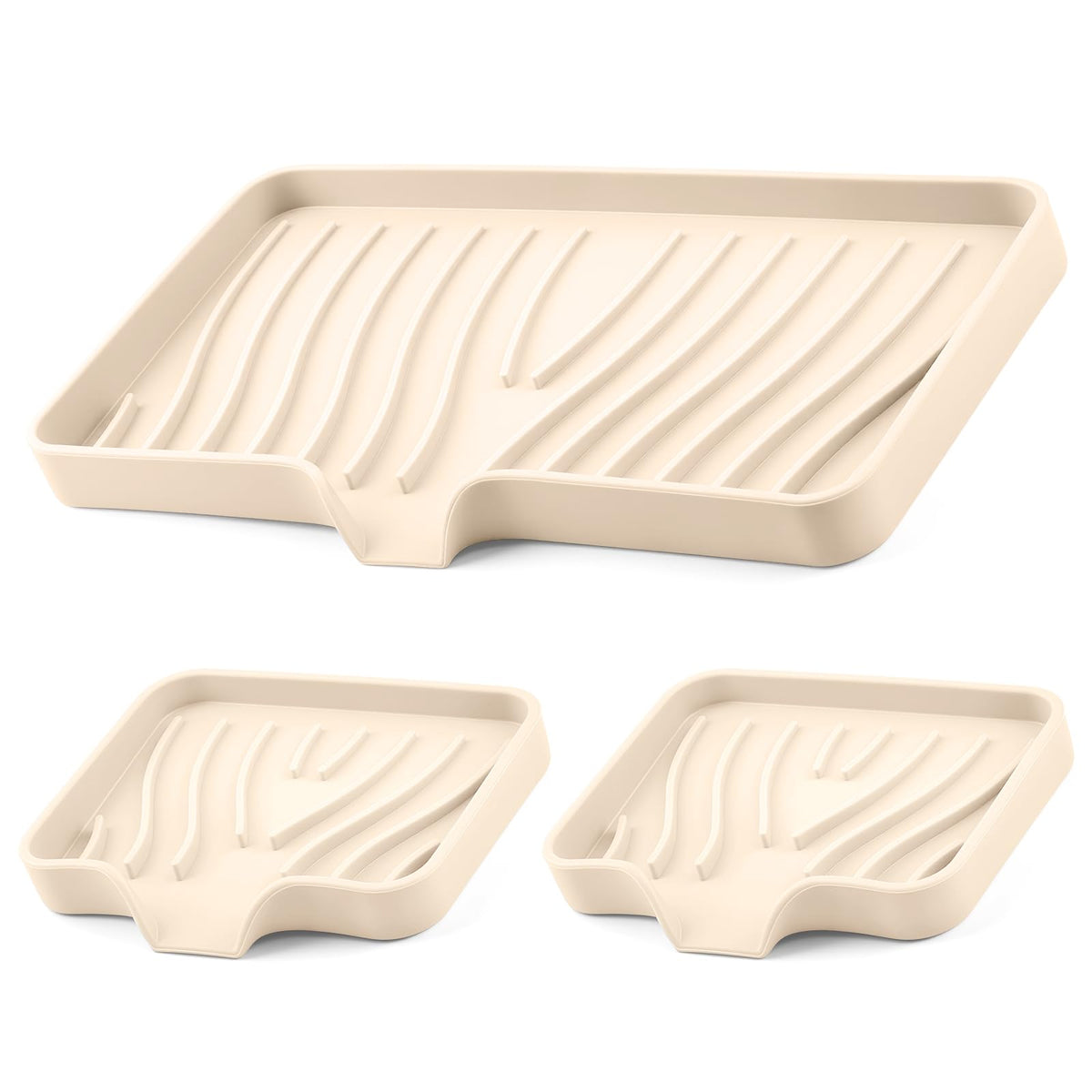 Silicone Soap Dish with Drain Spouts, Bar Soap Holder, Self-Draining Sink Organizer Kitchen Sponge Tray, Non-Slip Dispensers for Bathroom, Kitchen (Grey, 2 Short)