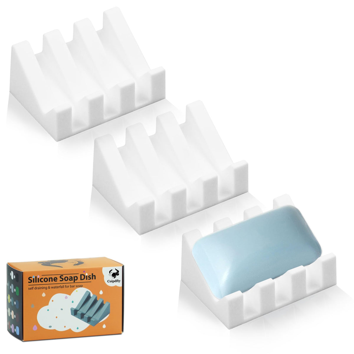Self Draining Soap Dish Holder,Silicone Soap Dish,for Bathroom,Kitchen, Sponges,Can Extend Soap Life,Keep Soap Bars Dry and Easy Cleaning (White,1-Pack)
