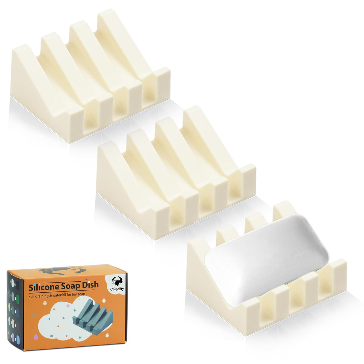 Self Draining Soap Dish Holder,Silicone Soap Dish,for Bathroom,Kitchen, Sponges,Can Extend Soap Life,Keep Soap Bars Dry and Easy Cleaning (White,1-Pack)