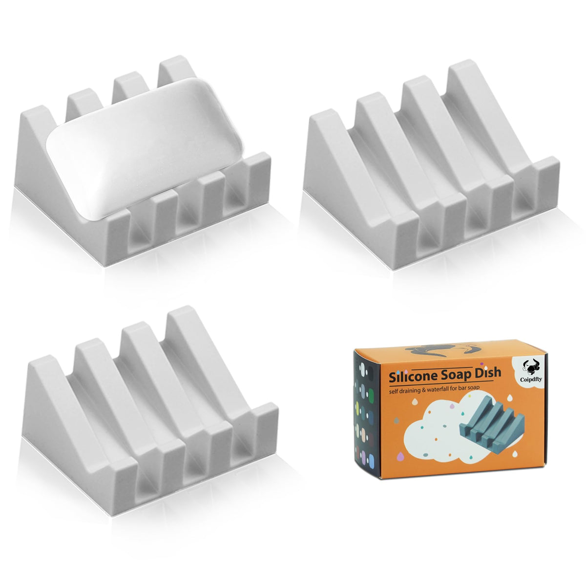 Self Draining Soap Dish Holder,Silicone Soap Dish,for Bathroom,Kitchen, Sponges,Can Extend Soap Life,Keep Soap Bars Dry and Easy Cleaning (White,1-Pack)