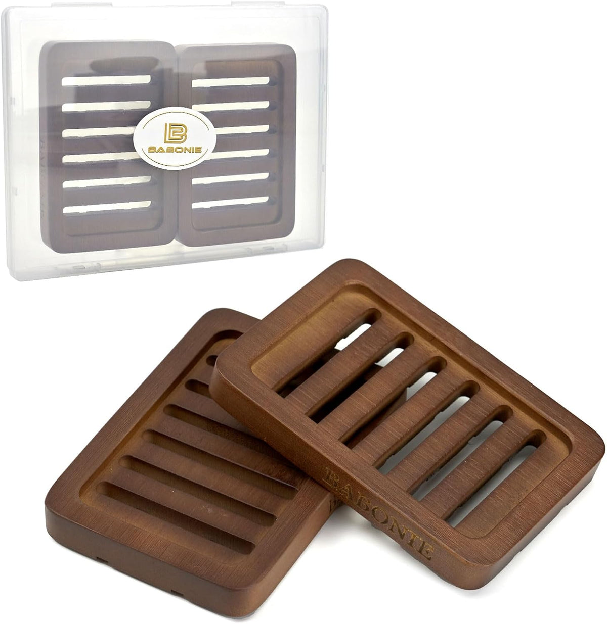 2 Pack FSC Bamboo Soap Dish, Slotted Self-Draining Bar Soap Holder