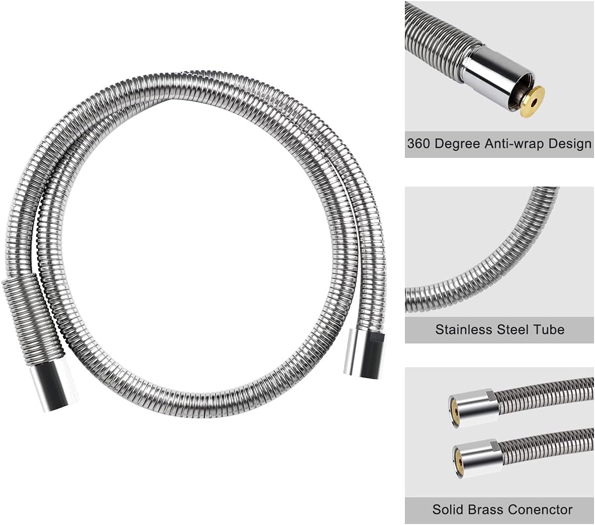 60 Inch Commercial Pre Rinse Sprayer Hose 1.42 GPM Pre Rinse Faucet Hose for Kitchen Sink Faucet, Flexible Stainless Commercial Kitchen Dish Spray Hose Replacement Kit