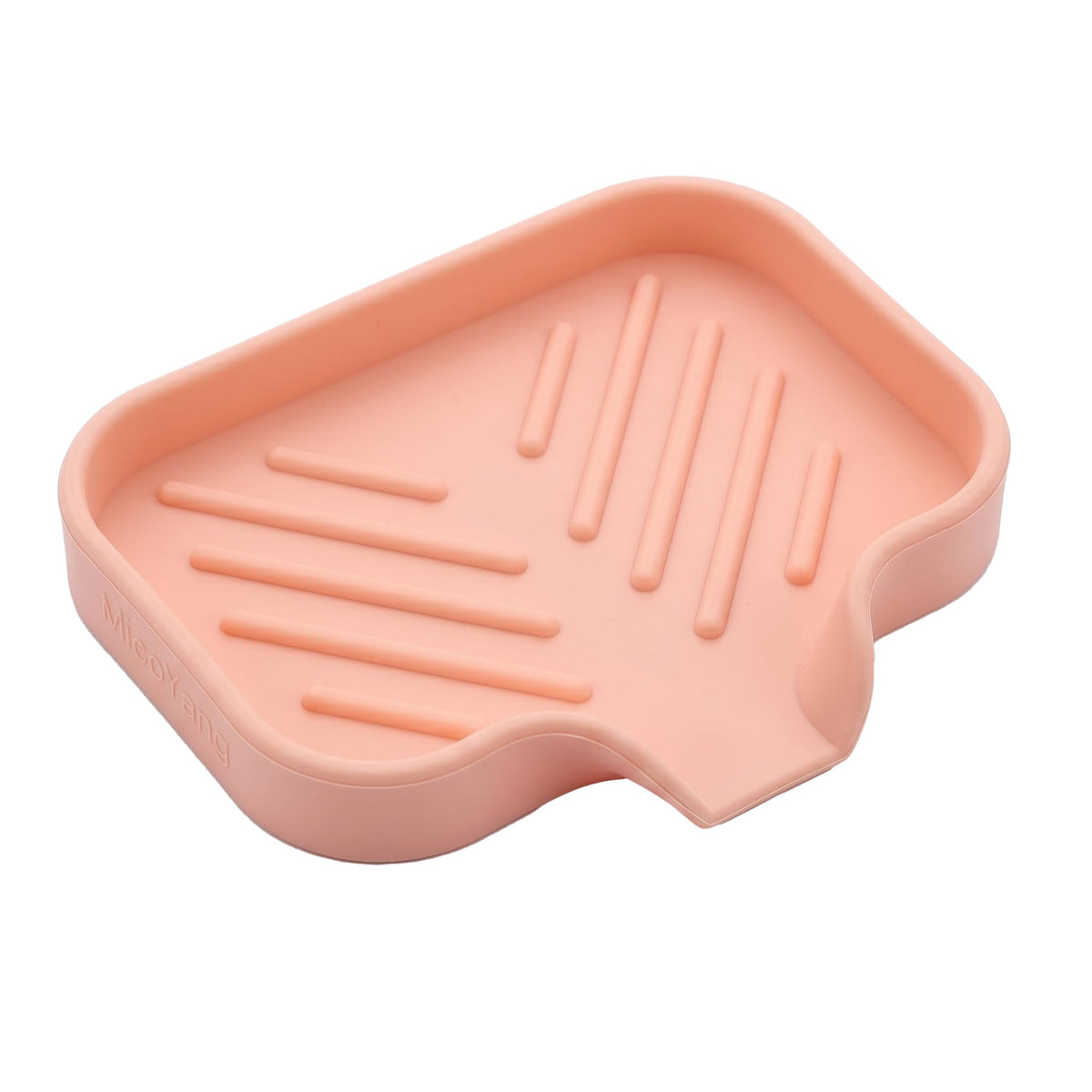 MicoYang Silicone Soap Dish with Drain Spout, Self-Draining Sink Organizer Tray for Bathroom and Kitchen, Sponges, Dispensers and Soap Holder, Non-Slip and Dishwasher Safe, Grey (Compact, 4.9"×3.2")
