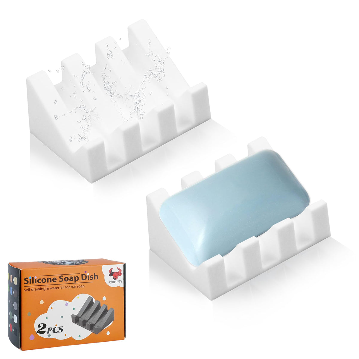 Self Draining Soap Dish Holder,Silicone Soap Dish,for Bathroom,Kitchen, Sponges,Can Extend Soap Life,Keep Soap Bars Dry and Easy Cleaning (White,1-Pack)