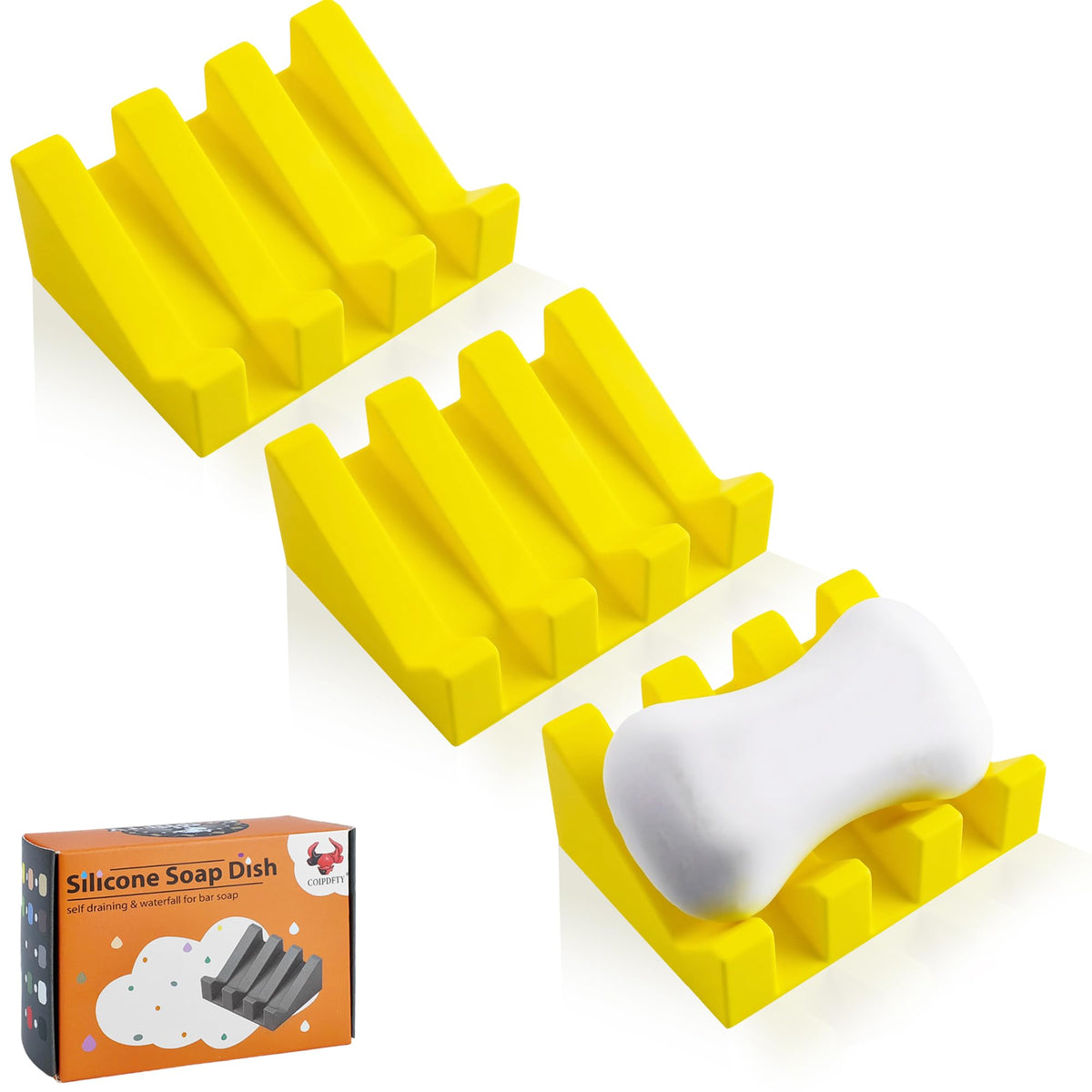 Self Draining Soap Dish Holder,Silicone Soap Dish,for Bathroom,Kitchen, Sponges,Can Extend Soap Life,Keep Soap Bars Dry and Easy Cleaning (White,1-Pack)
