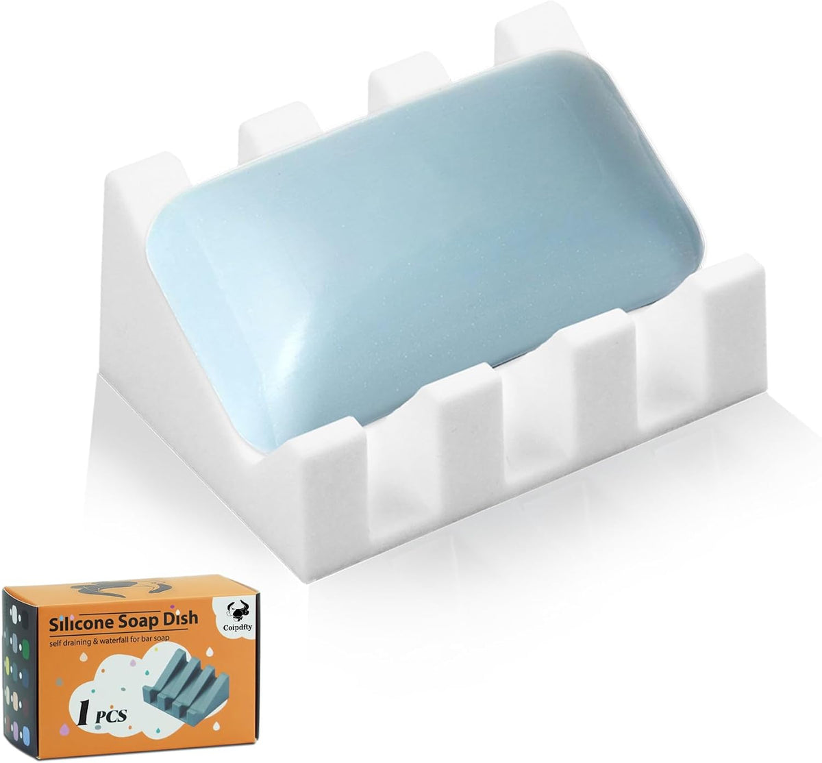 Self Draining Soap Dish Holder,Silicone Soap Dish,for Bathroom,Kitchen, Sponges,Can Extend Soap Life,Keep Soap Bars Dry and Easy Cleaning (White,1-Pack)