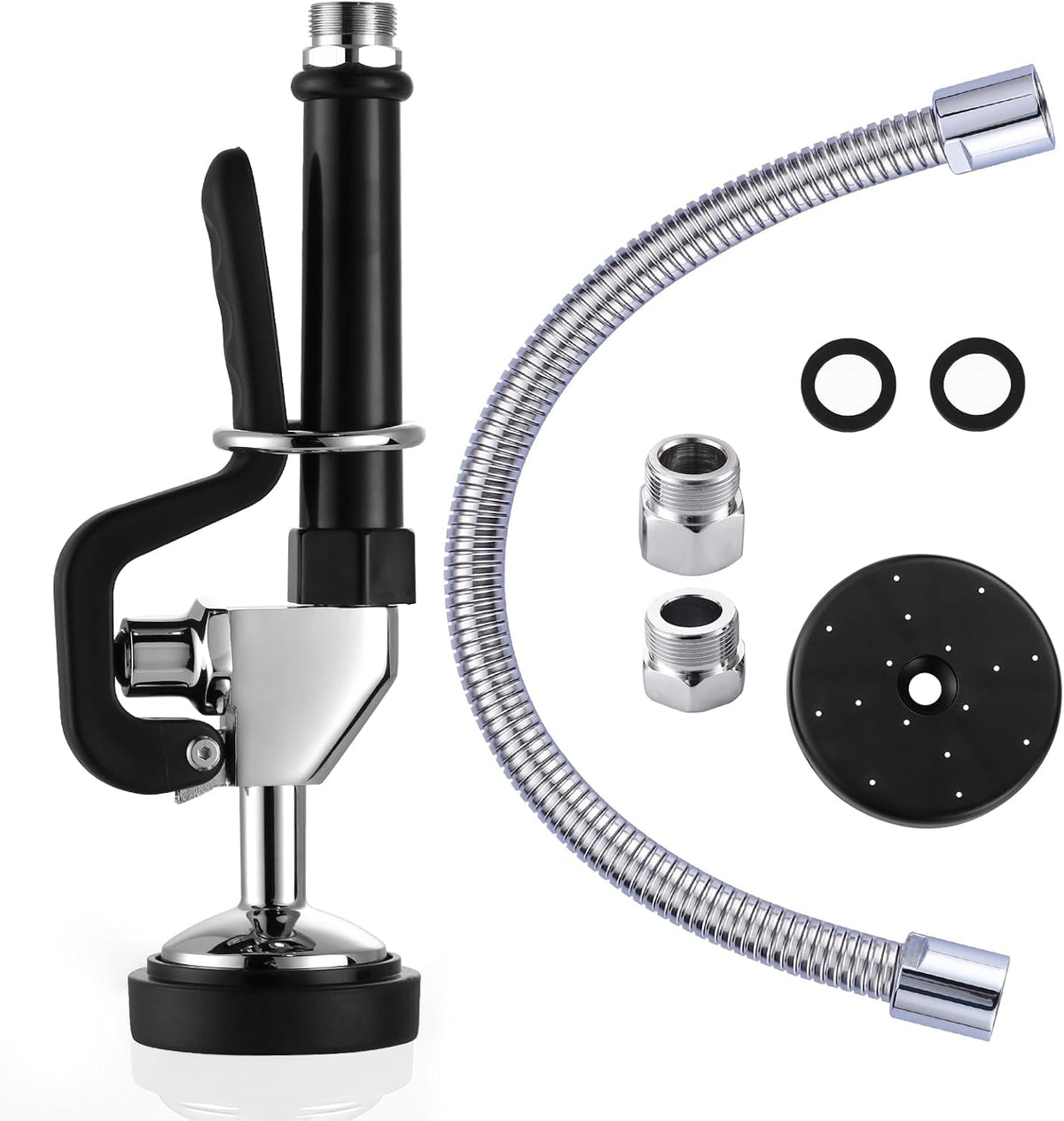 Pre Rinse Spray Valve with 18.5" Flexible Stainless Steel Hose, 1.42 GPM High Pressure Commercial Sink Sprayer Nozzle with Pre-rinse Sprayer Hose, Black 7/8"-20UNEF Handle Assembly