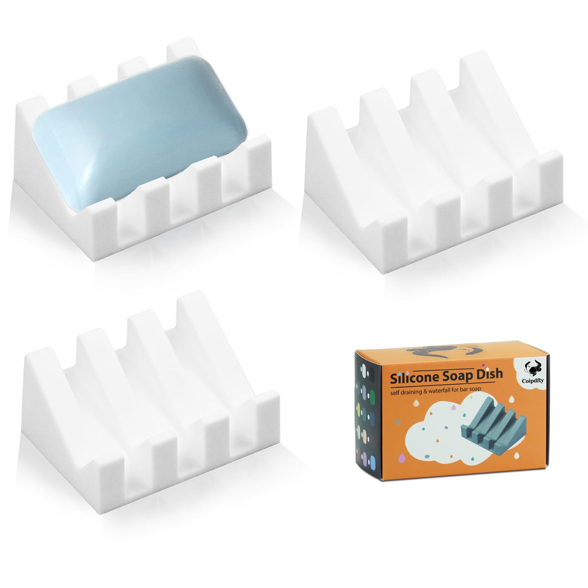 Self Draining Soap Dish Holder,Silicone Soap Dish,for Bathroom,Kitchen, Sponges,Can Extend Soap Life,Keep Soap Bars Dry and Easy Cleaning (White,1-Pack)