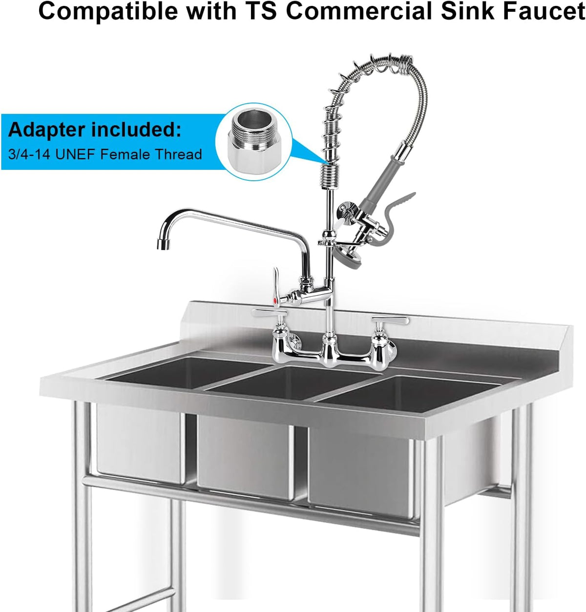 60” Pre Rinse Hose with Sprayer Valve, 1.42 GPM Commercial Sink Sprayer with Stainless-Steel Hose Replacement Kit for Commercial Restaurant Kitchen Faucet - Grey