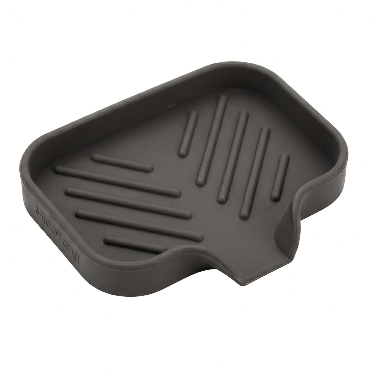 MicoYang Silicone Soap Dish with Drain Spout, Self-Draining Sink Organizer Tray for Bathroom and Kitchen, Sponges, Dispensers and Soap Holder, Non-Slip and Dishwasher Safe, Grey (Compact, 4.9"×3.2")