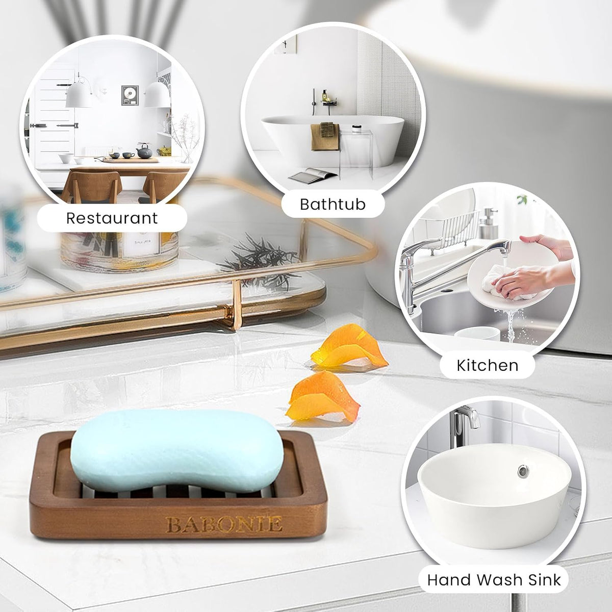 2 Pack FSC Bamboo Soap Dish, Slotted Self-Draining Bar Soap Holder