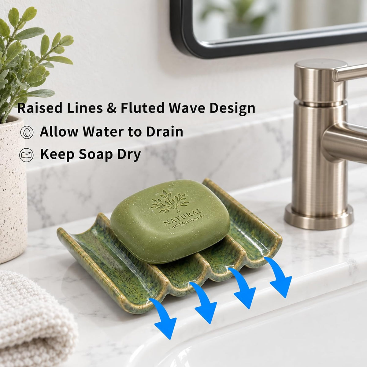 Ceramic Soap Dish, Draining Bar Soap Holder for Shower & Bathroom