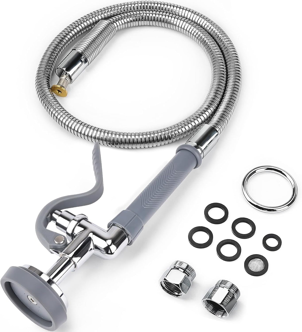 Pre Rinse Spray Valve with 45" Flexible Pre Rinse Hose,Non-Slip Commercial Sink Sprayer with Flexible Stainless Steel Hose, Replacement for Commercial Kitchen Sink Faucet,Grey