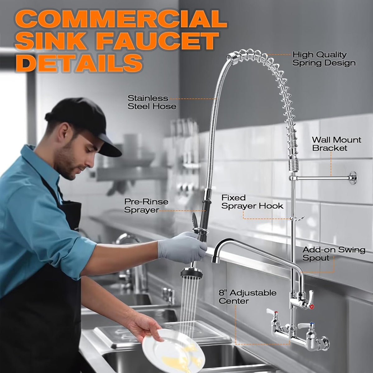 36" Height Commercial Faucet with Sprayer Commercial Sink Faucet
