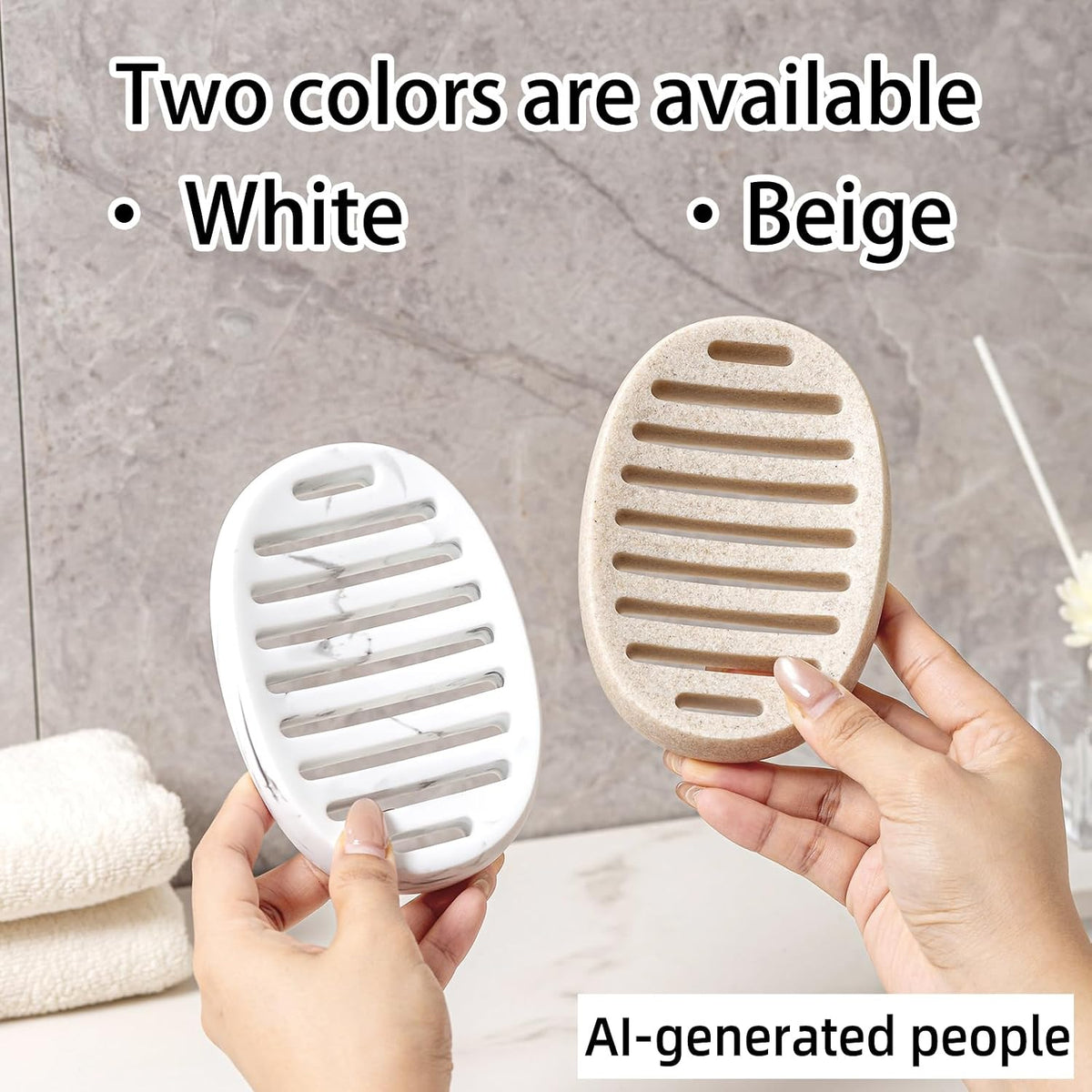 Soap Dish, Simple Oval Bar Soap Holders, Self Draining, Beige