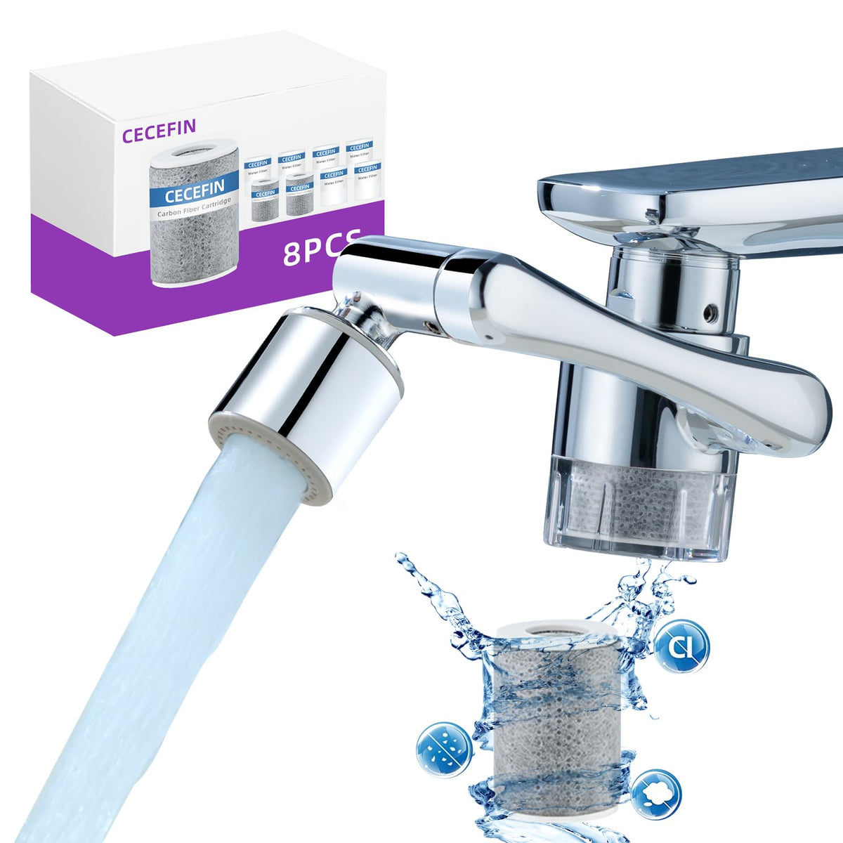 Patented CECEFIN Swivel Faucet Extender Sink Aerator NSF/ANSI 372 Standard