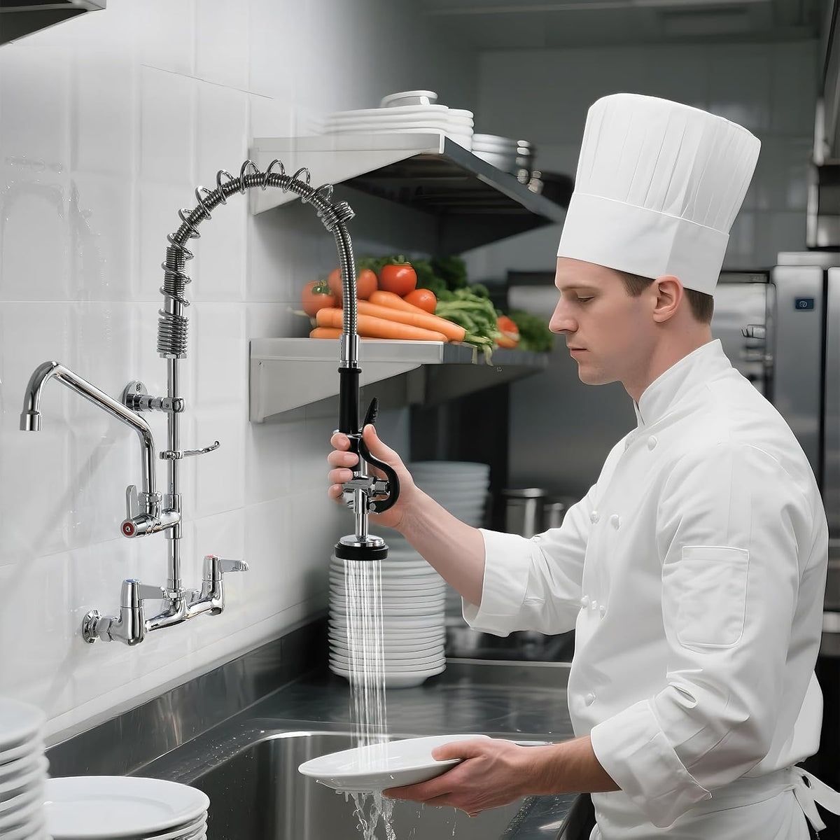 CENOSA 25" Commercial Sink Faucet Wall Mount with Pre-Rinse Sprayer
