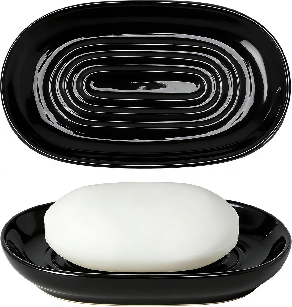 Black Ceramic Soap Dish/Tray for Bathroom Shower Kitchen