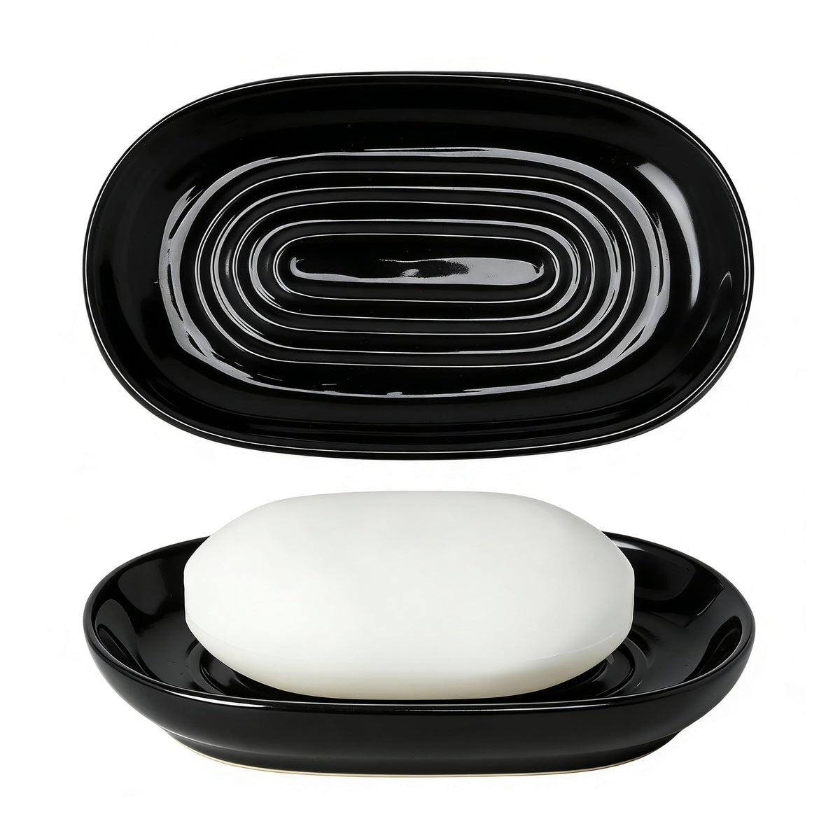 Black Ceramic Soap Dish/Tray for Bathroom Shower Kitchen