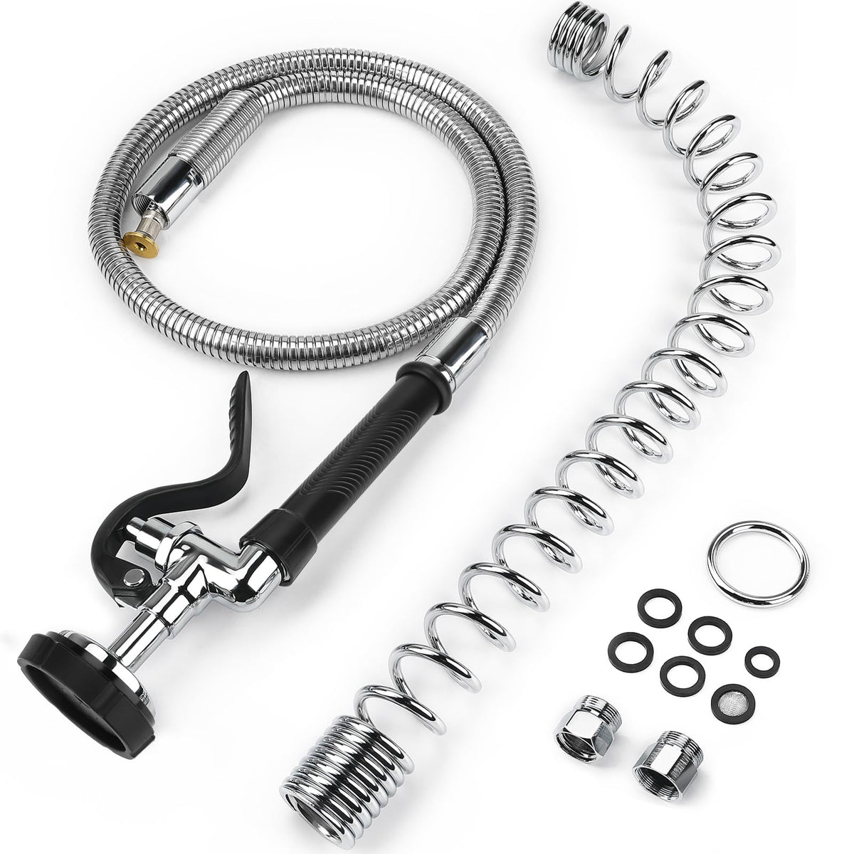 Spray Valve with 20" Flexible Stainless Steel Hose & Pre-Rinse Overhead Spring, Commercial Faucet Flexible Hose with Spray Head Replacement Kit For 20" 21" 25" 27" Height Comercial Sink Faucet