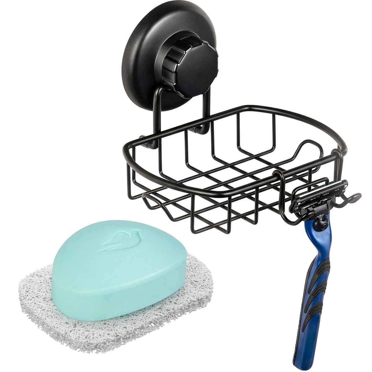 HASKO Suction Cup Soap Dish for Shower with Hooks and Soap Saver, Silver