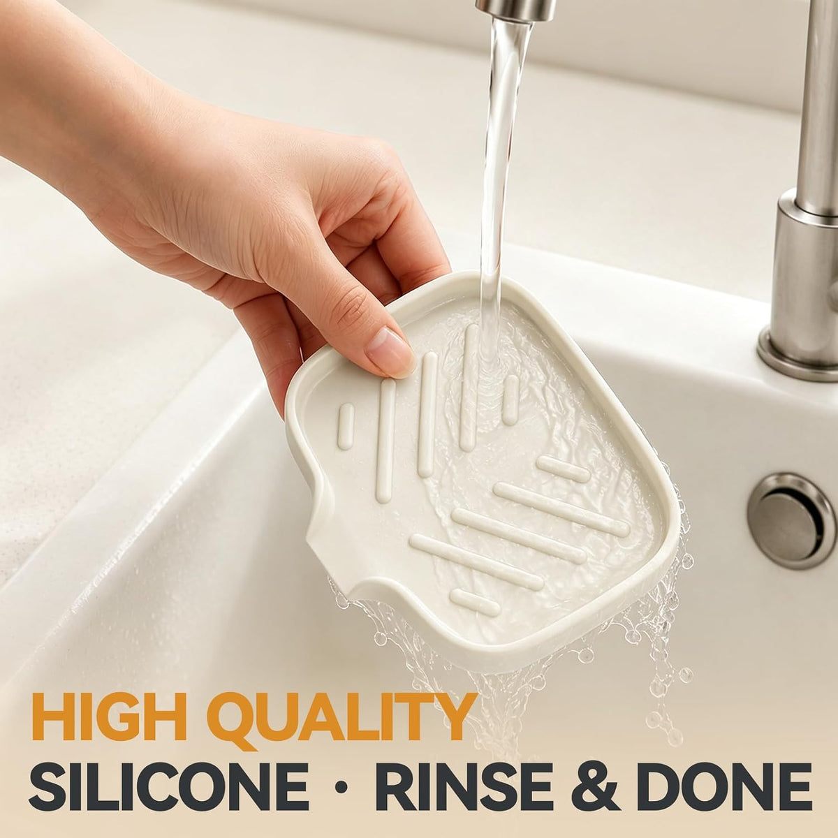 2PCS Silicone Soap Dish with Drain Spout for Shower Bathroom Kitchen